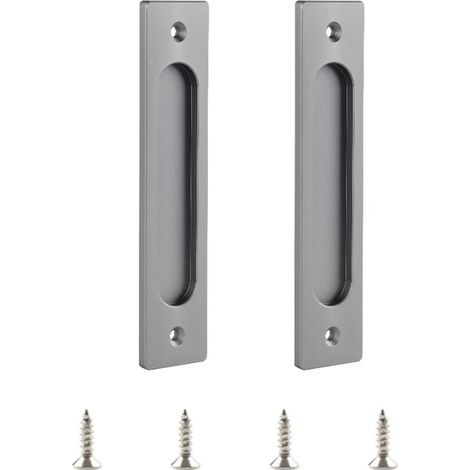 Ensemble de 2 poignées rectangulaires encastrées pour portes coulissantes, 18 cm (7 pouces), en alliage d'aluminium gris mat avec vis de fixation (1/4)