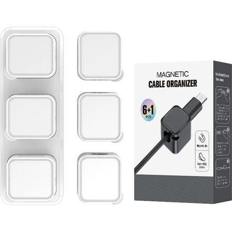 Set di 6 fermacavi, organizer per cavi regolabile, gestione magnetica dei cavi, supporto autoadesivo per cavi audio, bianco - AquaForge (1/5)
