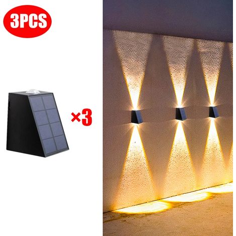 (Lot de 3) Applique murale solaire extérieure étanche, décoration de jardin, éclairage vers le haut et vers le bas, lampe solaire étanche pour mur extérieur (1/5)