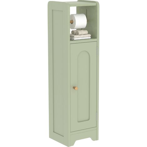 HOMCOM Toilet Roll Holder Bathroom Cabinet with Adjustable Shelf Light Green (1/5)