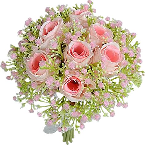 Soavoa Bouquet de Mariée Roses et Gypsophile Artificielles Style Européen pour Cérémonie Nuptiale (1/4)