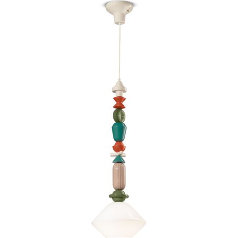 Sospensione Grande Vintage Decò Lariat Ceramica Bianco Latte 1 Luce E27 (1/4)