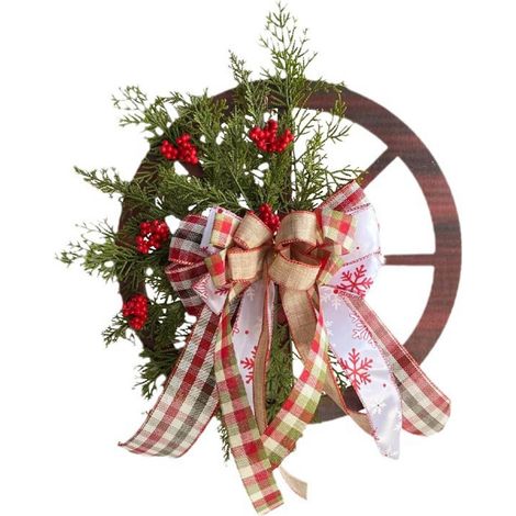 Guirlande De Porte - Roue De Wagon En Bois - Décor Vintage Pour Porte D'Entrée - Idéal Pour Noël Et Saisons - 40 Cm - 1 Pièce (1/5)