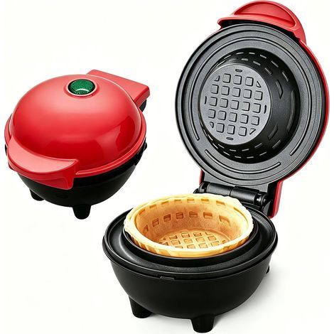 Machine à Gaufres Compacte en Forme de Bol, Appareil à Cornets Maison pour Petit-Déjeuner et Collations, Design Rouge-lsw (1/2)