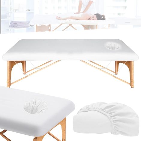 Massageliegenbezug 190 x 80 cm – mit Löchern, dick, waschbar, elastisch, schmutzabweisend – für Kosmetik- und Behandlungsliegen – Weiß