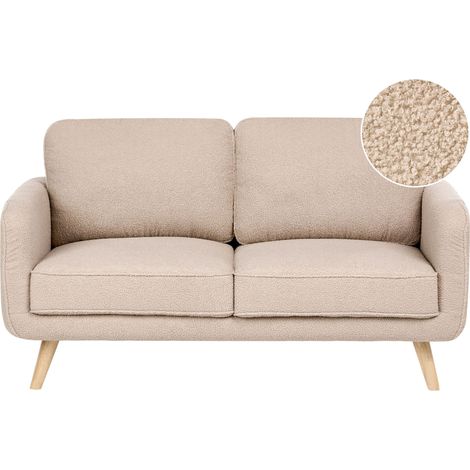 2 Seater Sofa Beige Boucle Oak Wood Legs Loveseat Traditional Style Living Room KILJA (1/5)