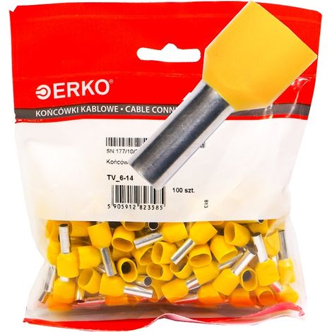 Funda aislante 2x6-14, 100 unidades, color amarillo, marca Erko (1/2)