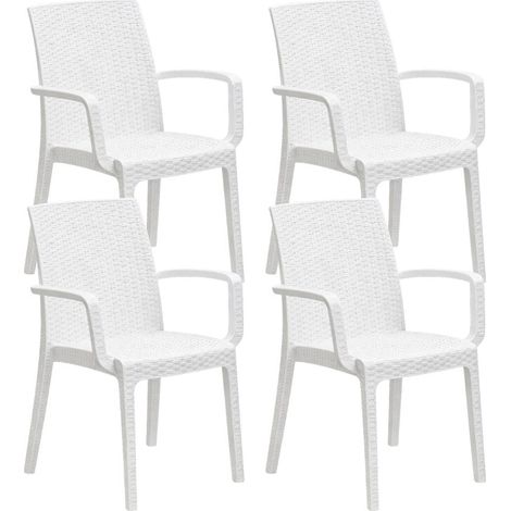 4 Sedie da giardino effetto Rattan in polipropilene con braccioli - Misura 59x57x86 cm - Sedia da esterno impilabile - Colore Bianco (1/5)