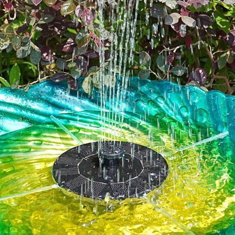 Fontaine solaire de jardin - PZCC - Modèle standard - 6 buses interchangeables - 4 tiges de fixation - Panneau PET vert (1/4)