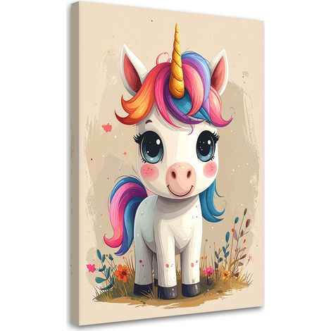 Tableau Moderne, Petite licorne colorée animaux,30x45 (1/4)