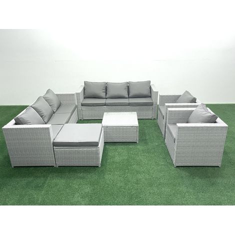 Fimous Outdoor Rattan Sofa Garden Furniture Set with 2 Armchairs Square Coffee Table Big Footstool Light Grey Mixed (1/5)