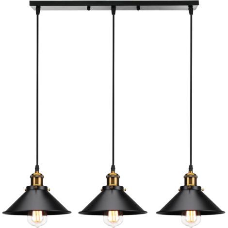 royaluxe- Ø22CM Lustre Vintage À 3 Lumières Suspension Luminaire De Style Rétro Noir Plafonnier En Fer En Métal Pour Éclairage De Cuisine De Couloir De Bar (1/5)
