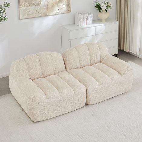 Canapé modulable 2 places sans structure, forme coquillage, coussins d'assise profonds, idéal pour le salon et l'appartement, aucun montage requis, beige et blanc (1/5)