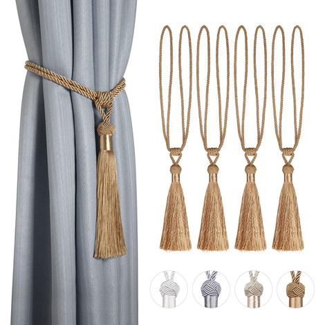 Set mit 4 geflochtenen Raffhaltern aus Polyester-Baumwolle mit Quaste Gardinenzubehör, Gelb (1/5)