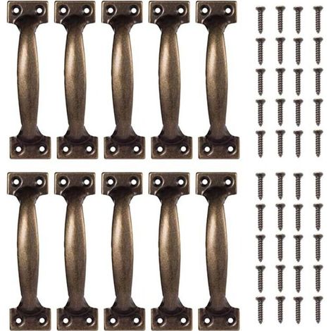 10-teiliges Set Vintage-Küchenschrankgriffe, Retro-Türknöpfe aus Bronze für Küchenschränke (Bronze, 98 x 23 mm)