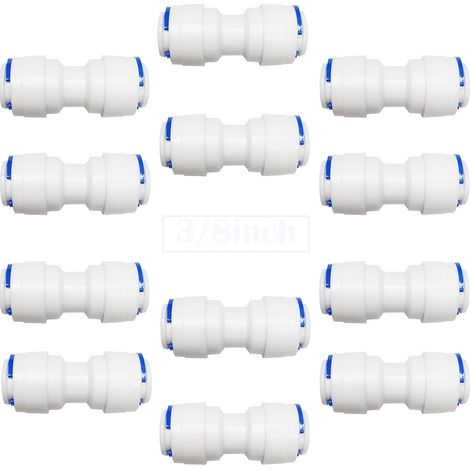 Raccord Osmoseur de filtre à eau, Raccord Droit 3/8" Push-fit pour 3/8" (9.5mm) Tuyau de Filtre à Eau, Tube d'osmose inverse (12pcs) (1/5)