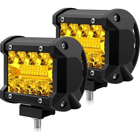 Phare de Travail LED Barre Rampe 12W Feux de Brouillard Offroad Phare Longue Portée Spot Flash LED Voiture Jaune pour Tracteur Camion Voiture Truck, etc., 2 Pièces (1/5)
