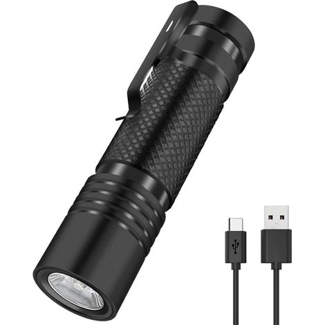 Lampe Torche Ultra Puissante, Mini Led Lampe de Poche TYPE-C Rechargeable 800 Lumens, 5 Modes Torche, IPX4 Étanche Lampe Tactique pour Camping, Randonnée, Urgences (1/5)