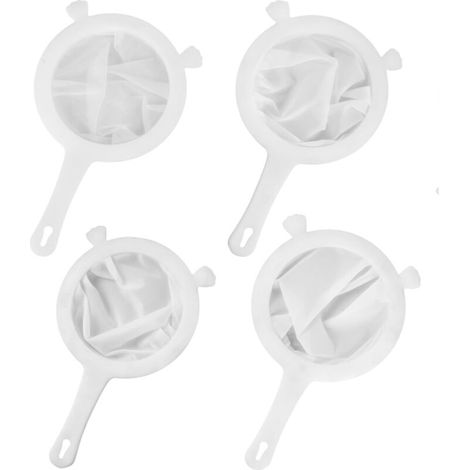 Lntyq 4 Pièces Tamis Fin Avec Poignée, Alimentaire Filtre à Mailles Fines, 400/300/200/100 Mesh Tamis Cuisine Plastique pour Filtrage Jus, Lait, Vin, Café, PP et Nylon, Blanc, 16.815.8cm