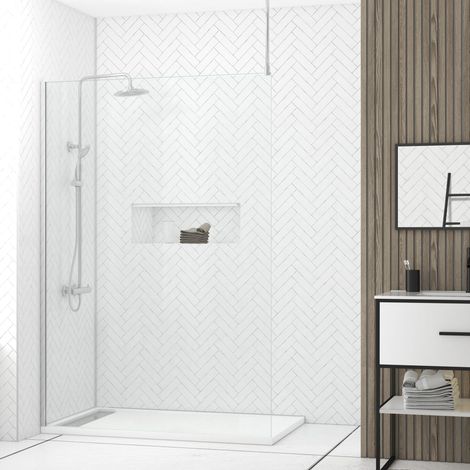 paroi de douche 140x200cm verre transparent - profilé + barre plafond finition chrome - freedom 2 (1/5)