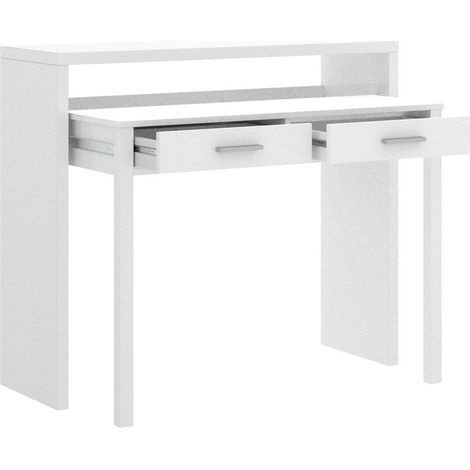 Console Extensible Bureau coloris blanc brillant - Longueur 99 x Profondeur 36 x Hauteur 88 cm -PEGANE- (1/5)