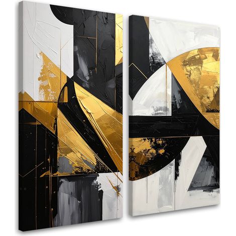 Set de tableaux sur toile  Abstraction géométrique dorée texturée 2 x 60x120 (1/4)