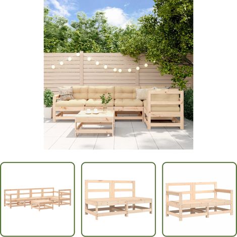 Holzsofa - 6-tlg. Garten-Lounge-Set Massivholz Kiefer (1/5)