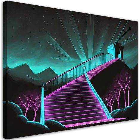 Tableau déco Escalier néon Abstrait 3D 60x40 (1/5)