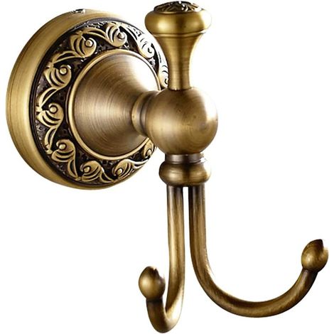 Porte-serviettes double mural rétro en cuivre, style minimaliste classique avec revêtement bronze vieilli, accessoires de salle de bain. (1/5)