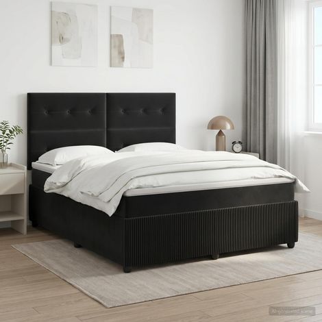 Cama box spring con colchón Negro 160 x 200 cm Terciopelo (1/5)