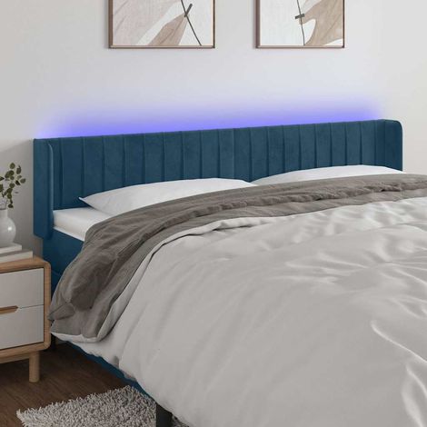Tête de lit à LED Panneau de lit pour Lit adult Décoration murale Bleu foncé 163x16x78/88 cm Velours RJYKXR402759 (1/5)