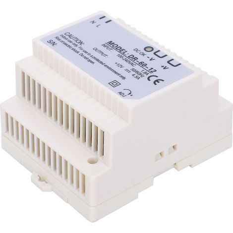 Alimentation industrielle DR-60-12, rail DIN, sortie unique 12V, 100-240VAC, équipement professionnel, convertisseur de puissance monophasé, boîtier compact. (1/5)