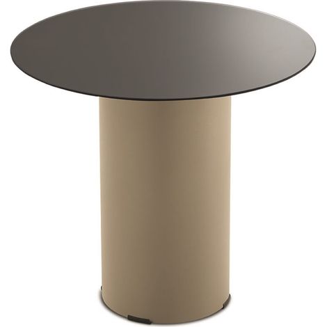 Tavolino tondo WAYLON 45 con base in metallo Beige e piano in vetro Fume' (1/2)