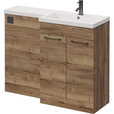 Napoli 390 Tobacco Oak 1100mm 2 Door Vanity Unit Toilet Suite with Square Right Hand Lucia Basin - 1100mm - Gunmetal Grey 160mm HandleWithout Kingston Toilet Pan