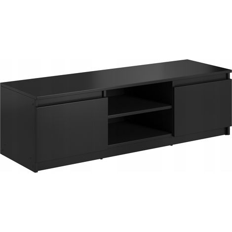 Mueble de TV sencillo de 120 cm, para TV, 2 armarios y estantes, negro mate. (1/5)