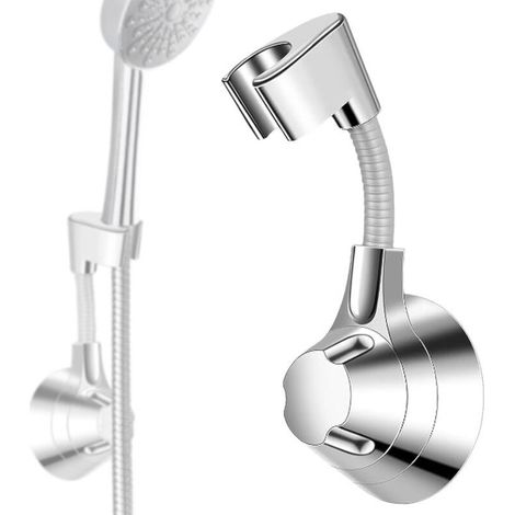 Support Pommeau de Douche Sans Perçage, Accroche Pommeau de Douche, Support Douchette Mural Charge Jusqu'à 5 kg, Support de Douche, pour Pommeau de Douche Douchette Salle de Bain (Argent) (1/4)