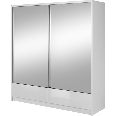 Armario ARIA II 204 cm con 2 puertas correderas, espejo, blanco brillante (1/2)