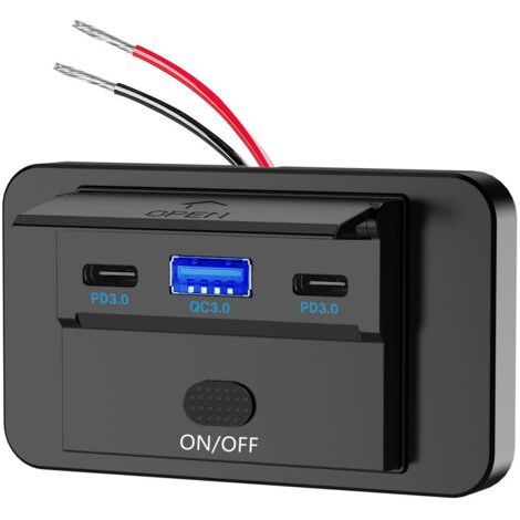 Prise USB 12V double port USB-C 36W – Quick Charge 3.0 18W – Montage en surface pour voiture et bateau – Installation facile (1/4)