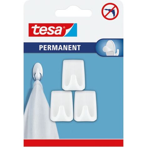 Ganci appendiabiti TESA, autoadesivi, rettangolari, piccoli, bianchi, 3 pezzi