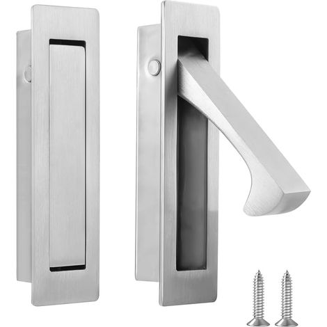 Poignée de porte galandée, tirage de bord, matériel pour porte galandée en acier inoxydable, poignées de porte coulissante encastrées, poignée encastrée à doigt (Acier brossé, Lot de 2) (1/4)