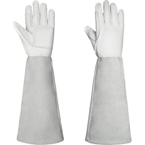 Gardening Gloves (Unisex) — Puncture-Resistant Cowhide Material, Ideal for Pruning Roses and Blackberries, Features Extended Arm Protection (1/2)