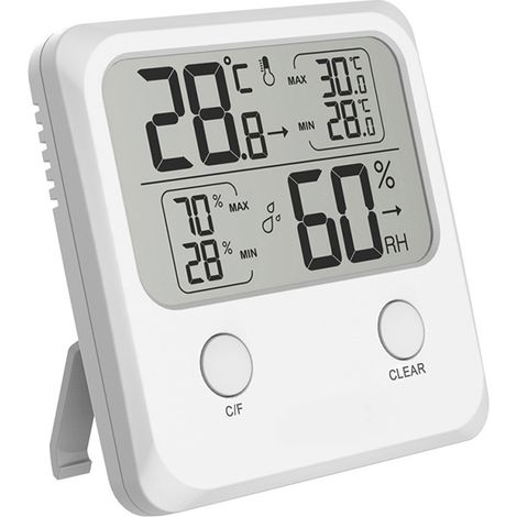 Termometro/igrometro per interni, misuratore di temperatura e umidità digitale elettronico, commutabile ℃/℉, memoria max/min, indicazione del livello di comfort, 3 modi per l'uso in casa - Bianco (1/4)