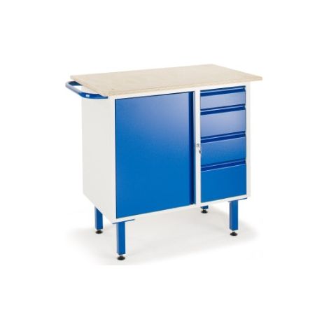 Rollcart Kleine Werkbank auf Füßen mit 4 Schubladen und Stahlschrank