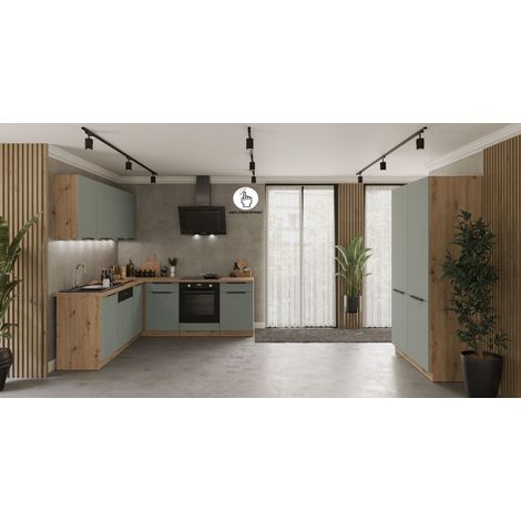 Winkelküche ARIA K-AR ECKE 1 - 215 x 220 &43 120 cm Anti Fingerprint Küchenzeile Küchenblock Singleküche Einbauküche Küche EckkücheAQUAMARINE - AFM