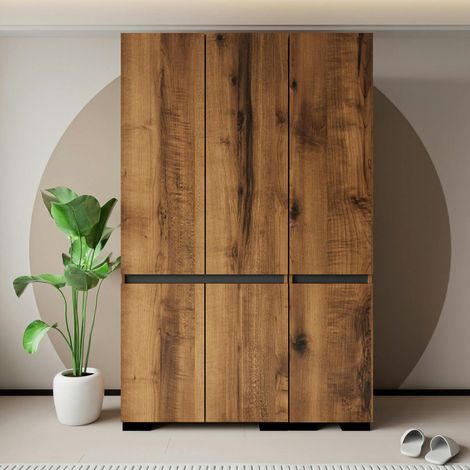 Armoire penderie 3 portes, effet noyer détail gris BYRON