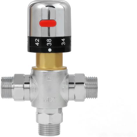 Robinet de douche thermostatique, raccord fileté 1/2 pouce, échelle Fahrenheit, matériau laiton, conception monobloc, argent.