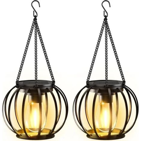 Lampe Solaire Exterieur Jardin - AQSACOKIYA - 2Pcs Métal Lanterne Solaire avec Ampoule LED, IP65 Étanche Decoration Jardin SANPIE (1/4)