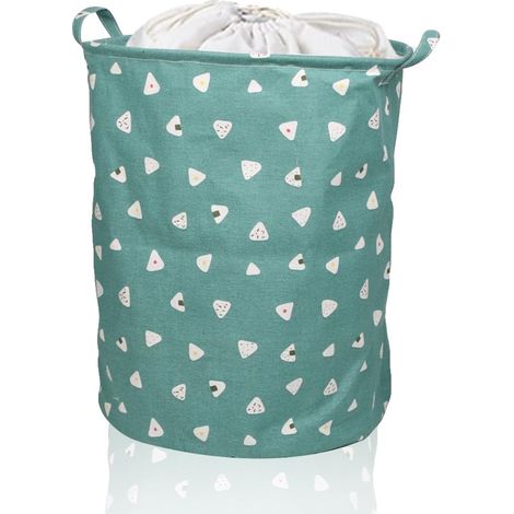 Grand panier à linge, 1 pièce, rond, panier de rangement pliable avec cordon de serrage, pour chambre à coucher (45 cm, bleu) (1/5)