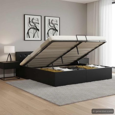 vidaXL Cama canapé hidráulica cuero sintético negro 180x200 cm (1/5)