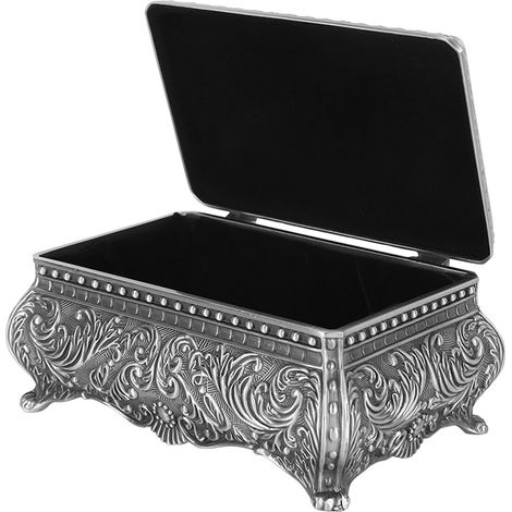 Boîte à bijoux en métal, boîte de rangement rectangulaire pour petits objets, boîte à bijoux vintage, cadeau d'anniversaire et de Noël pour femmes et filles, argent rétro. (1/5)